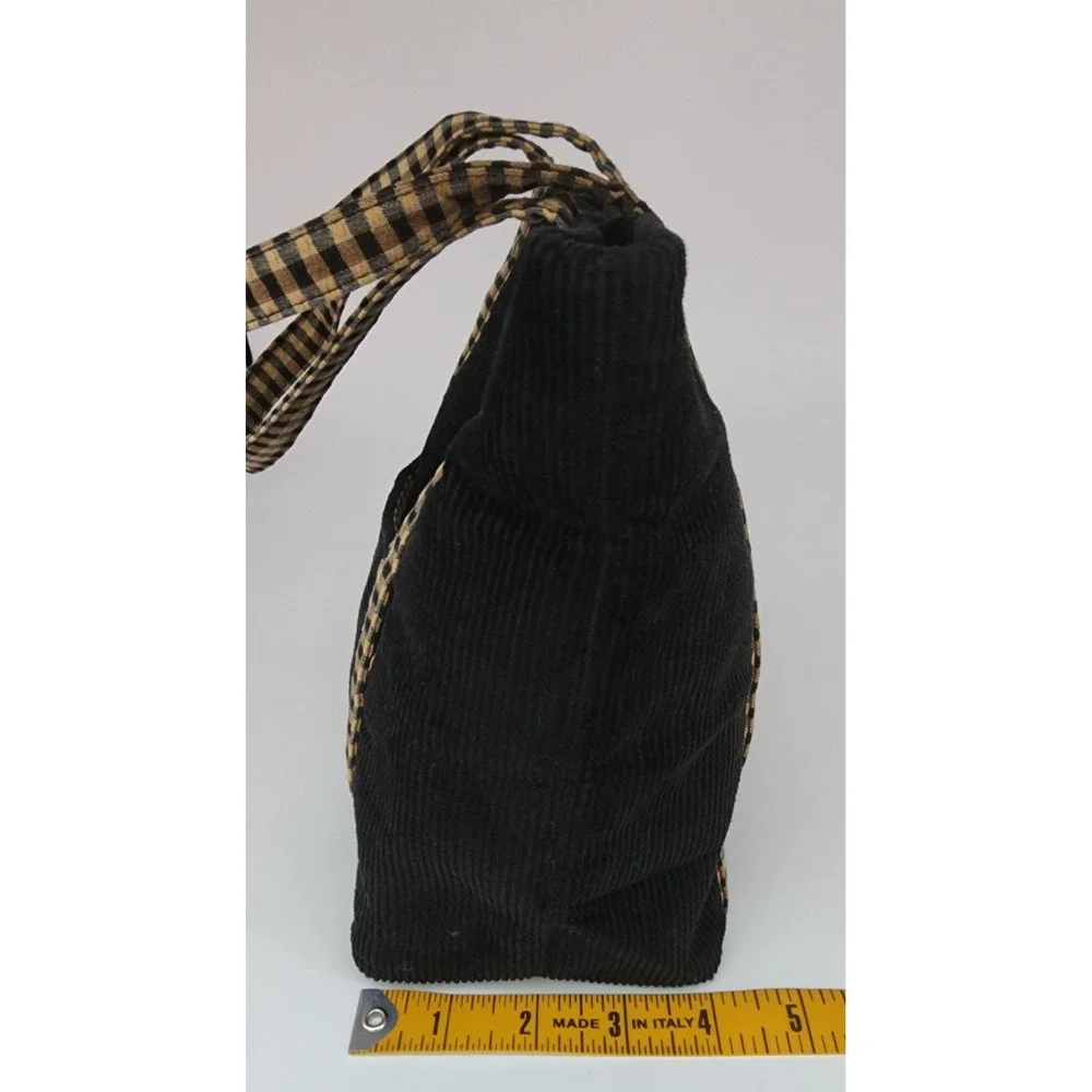 Longaberger Corduroy Tote Bag Small Black Khaki Gingham Hand Bag Purse EXC